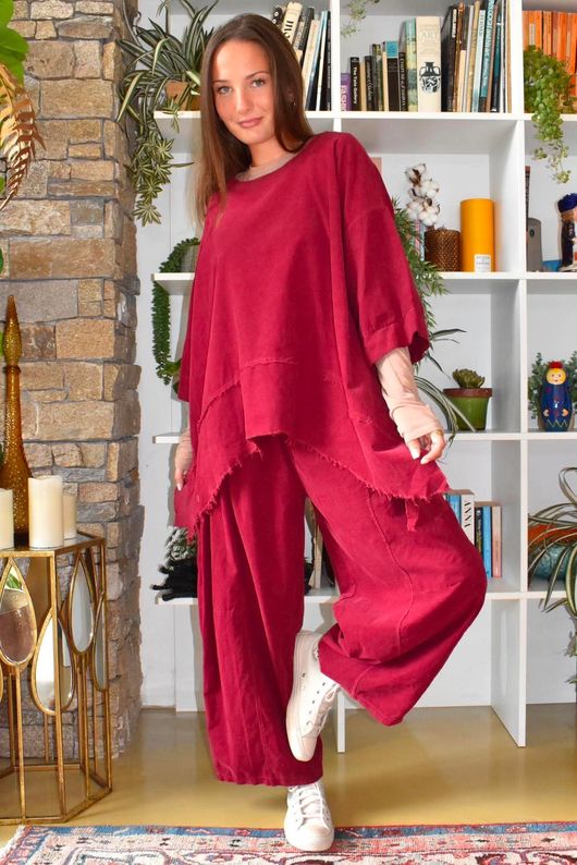 Lock Needlecord Shirring Barrel Pant Burgundy